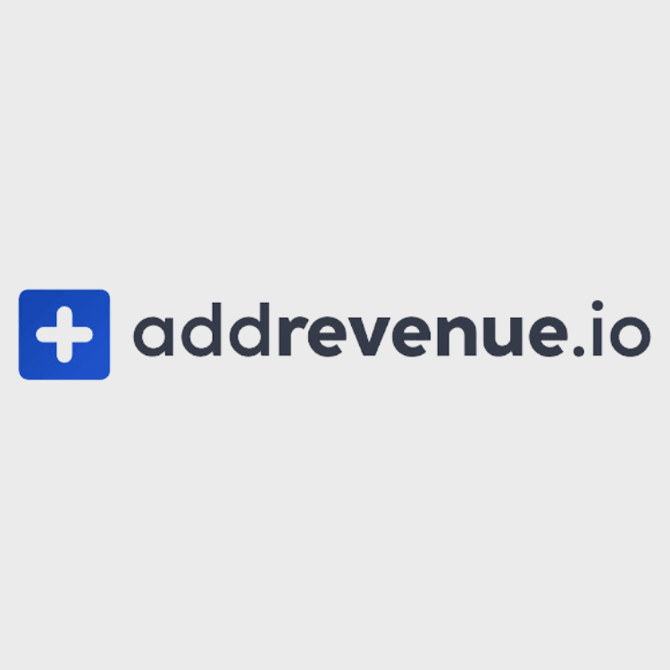 Adrevenue io logo på hvit bakgrunn.