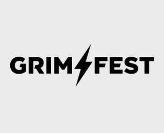 Grimfest-logo på hvit bakgrunn med lyn.