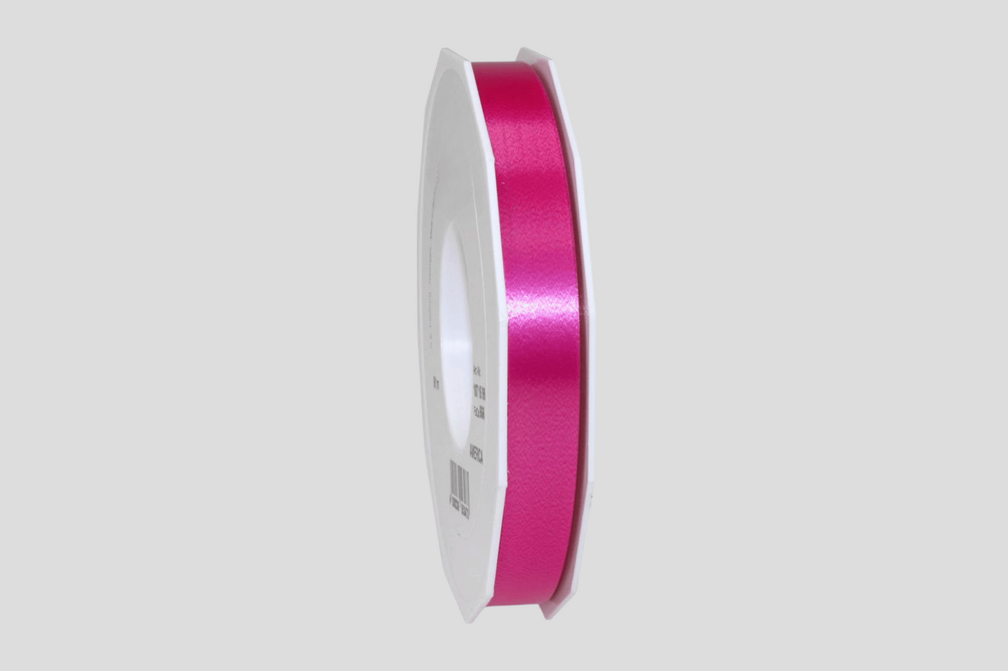 Et Polyprotex JM Band® 15 mm rosa satengbånd på hvit bakgrunn.