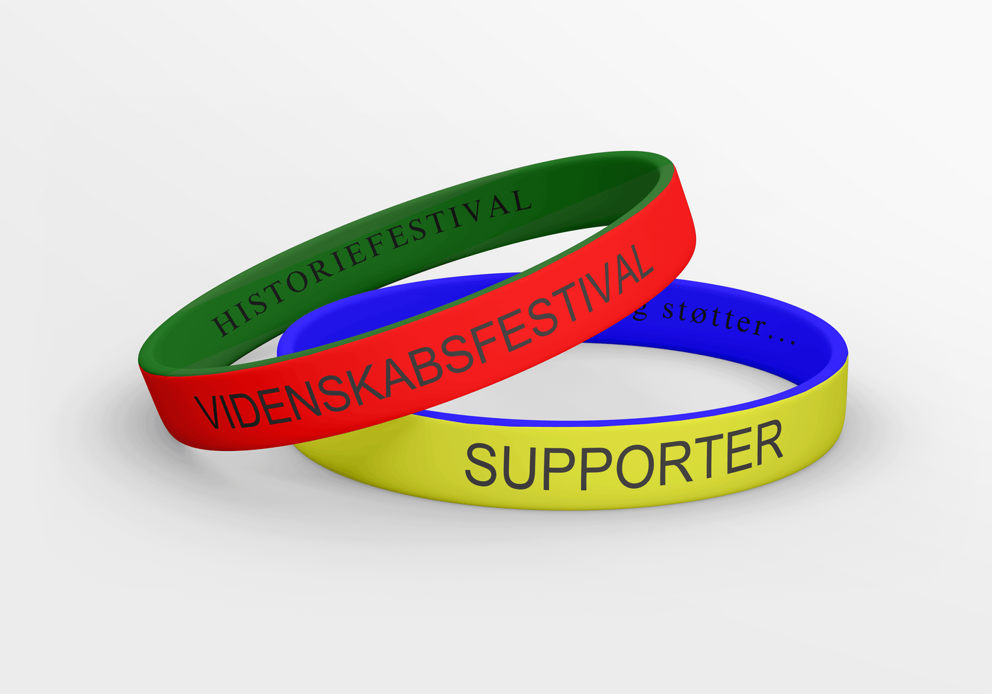 Et par Silikon Armbånd - Trykt Innvendig og Utvendig med ordene 'videnskabe festival supporter' av JM Band NO.