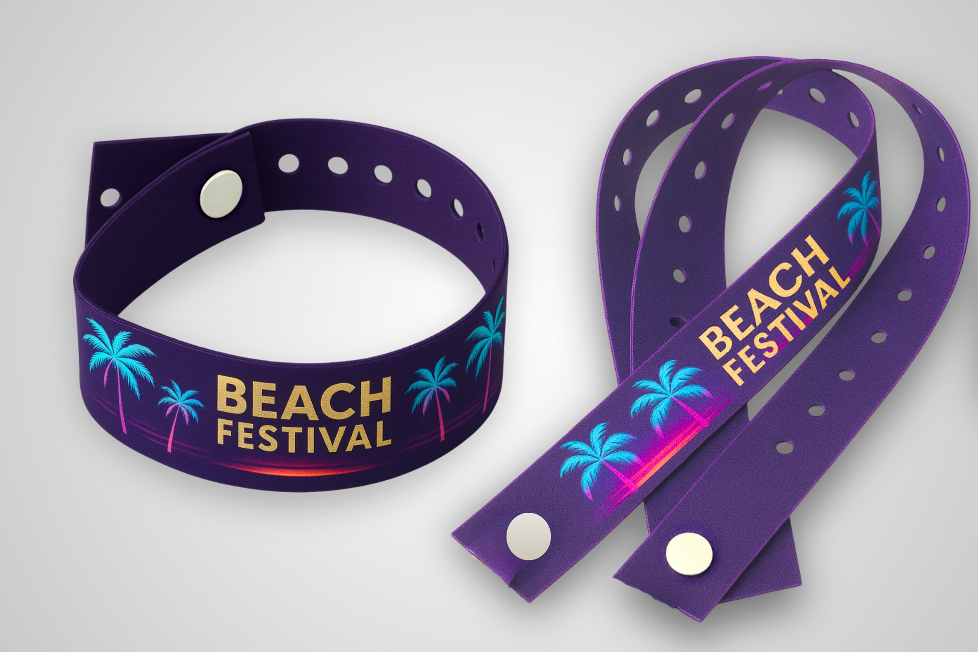 Et foto av et fargerikt tøyarmbånd med snappelås