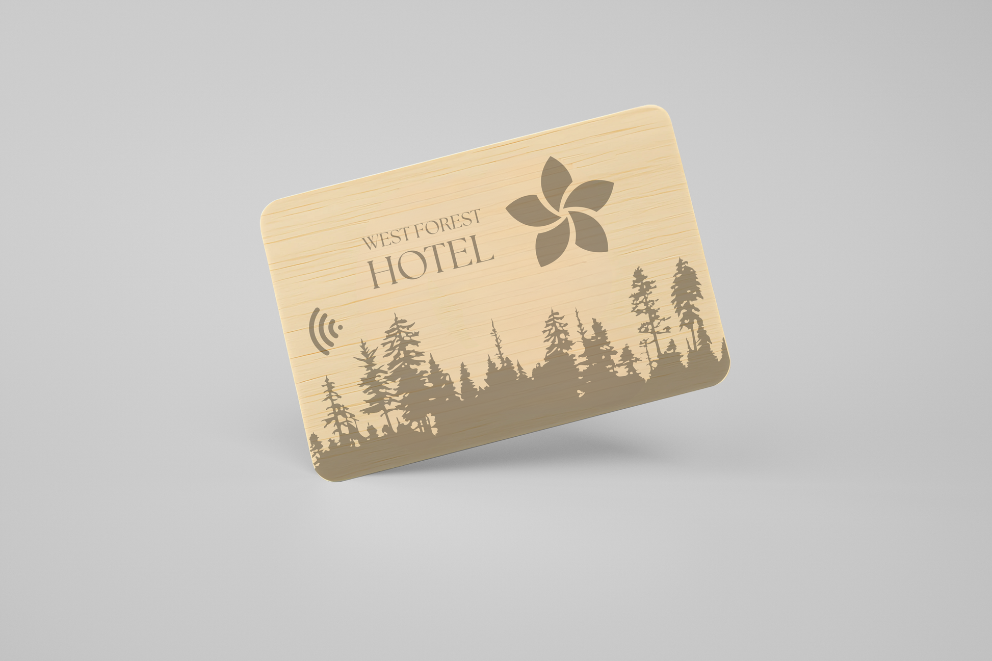 Et bilde av et lyst RFID-kort i tre