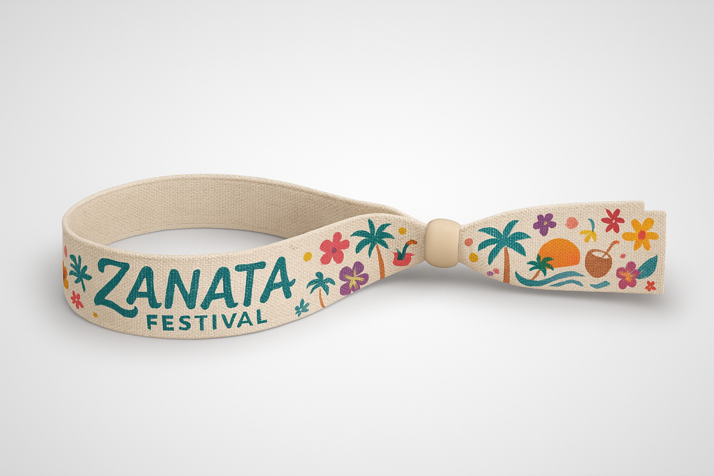 Et foto av et bomullsstoffarmbånd med fargetrykk