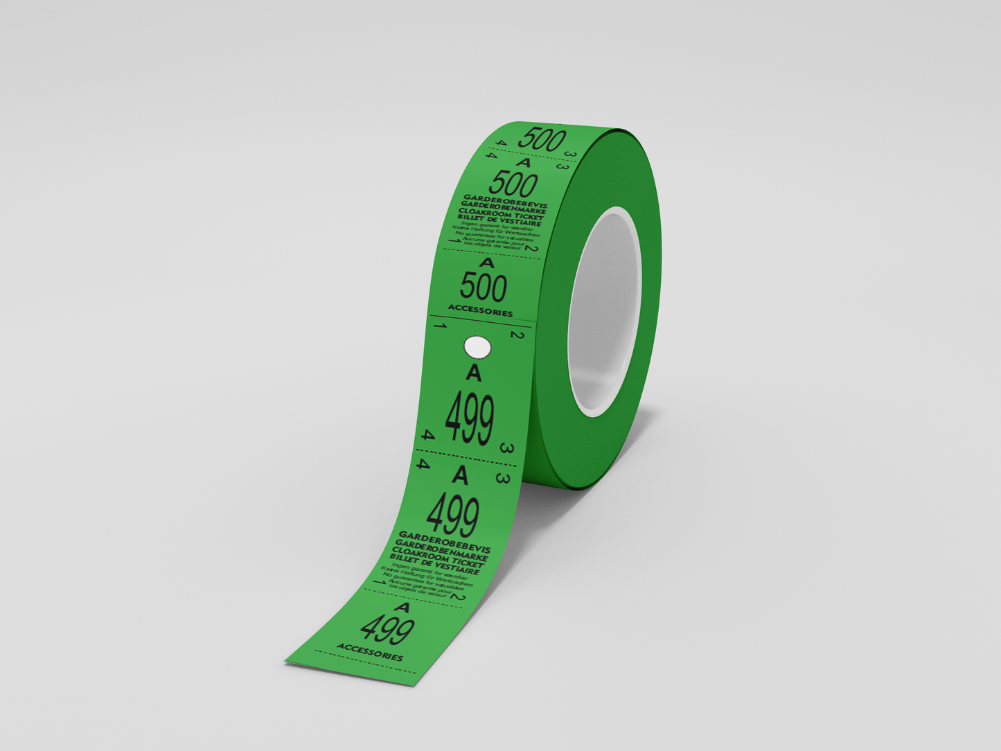 En rull Garderobelapper rulle 500 tre delt tape med JM Band NO-nummer på.