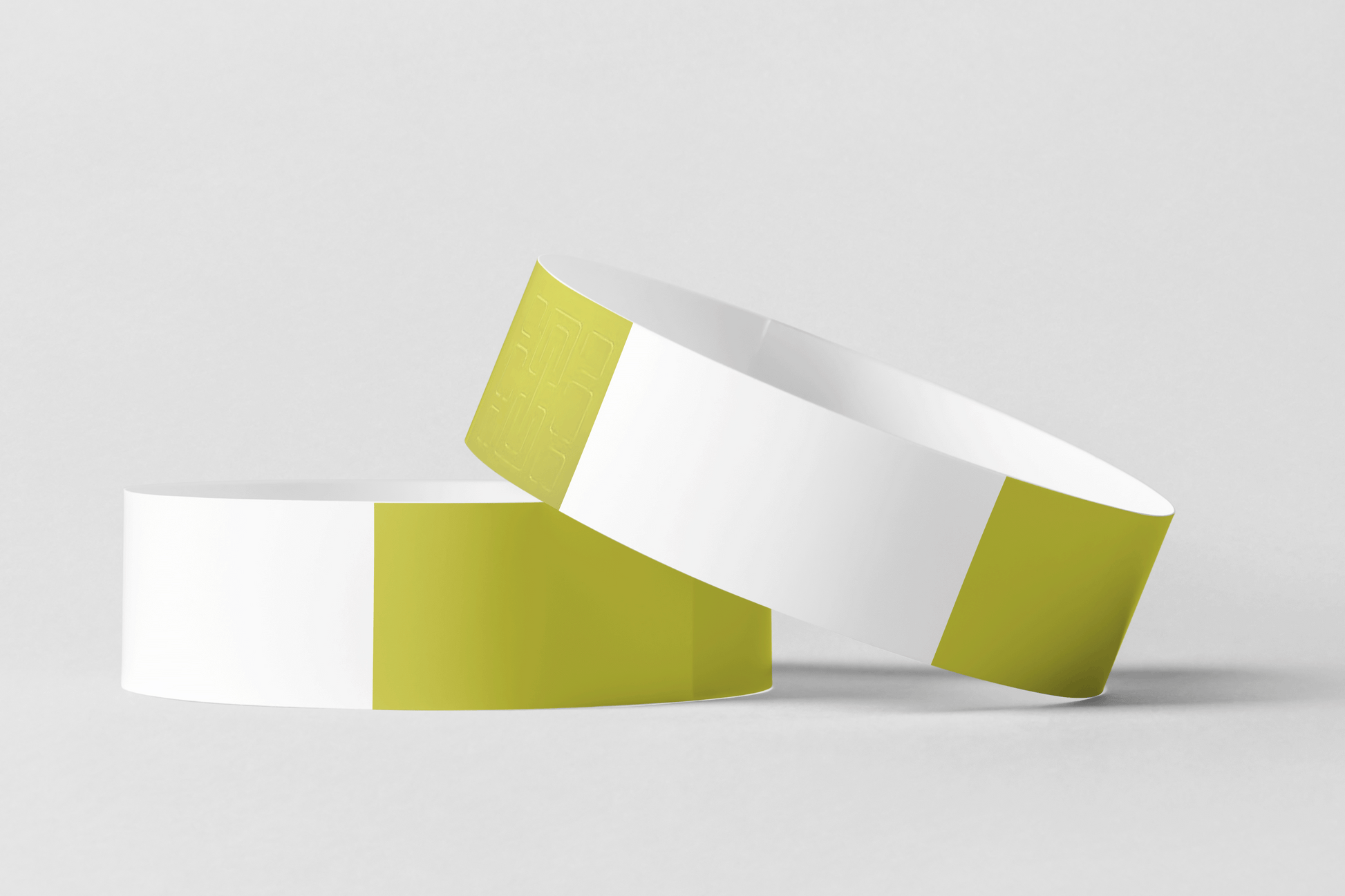 Et par gule og hvite Armbånd termisk - Print Selv armbånd laget med JM Band NR.