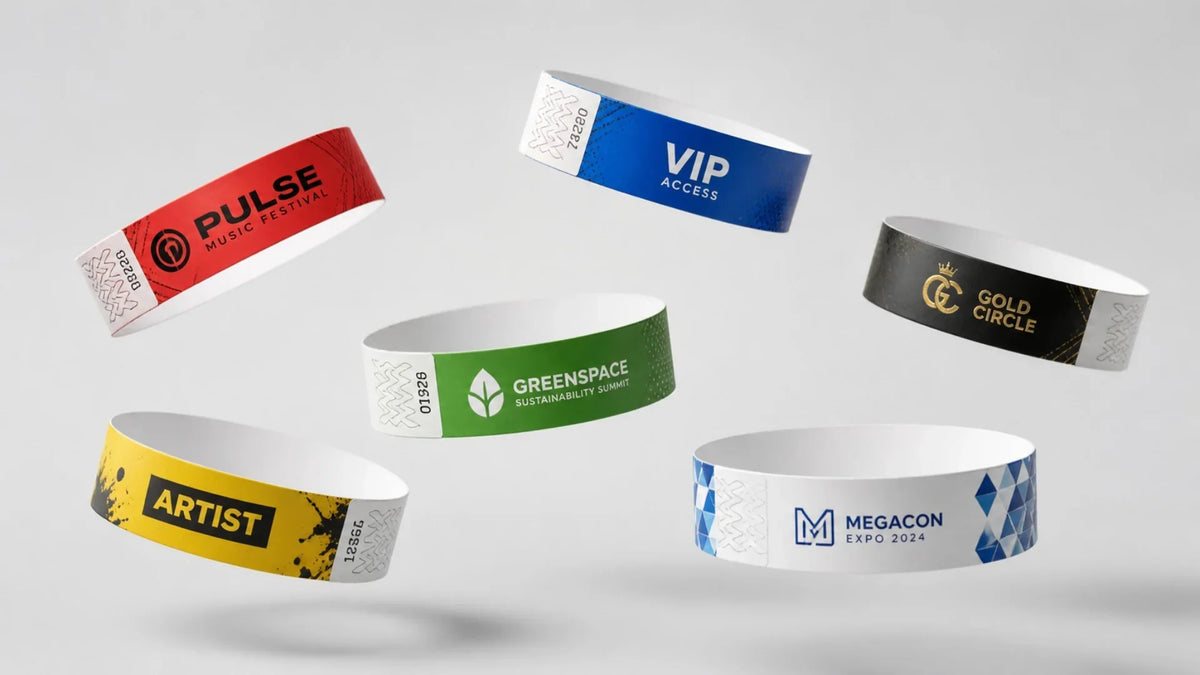 Papirarmbånd til arrangementer med logo: adgangskontroll, farger og oversikt