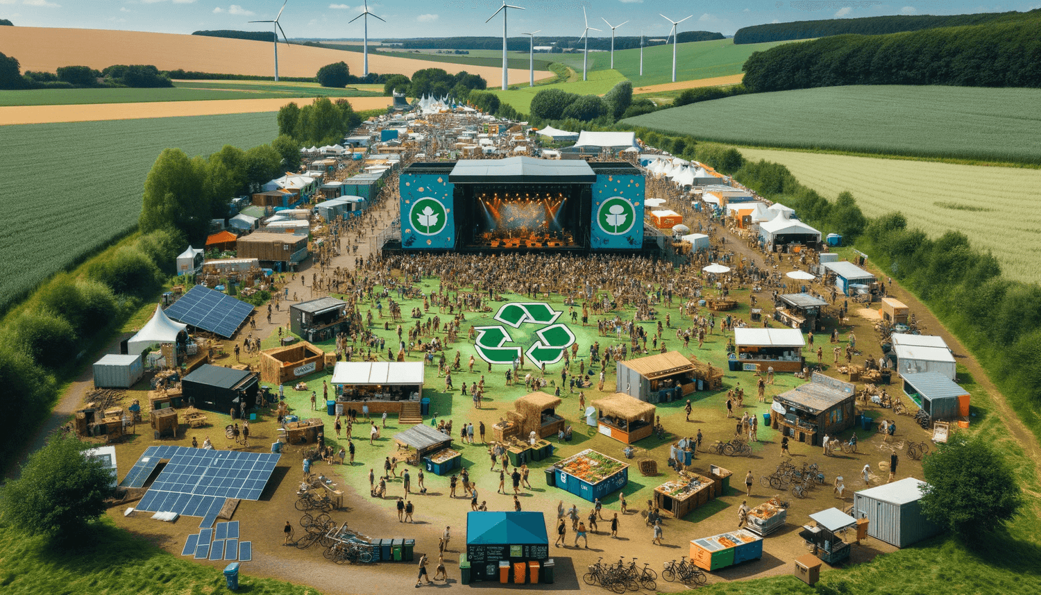Et luftfoto av en festival i et felt.