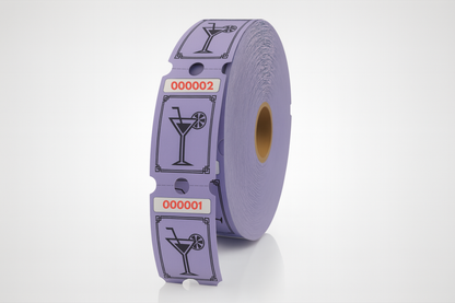 En rulle med lilla tape med Drikkebilletter drikkebilletter på, av JM Band®.