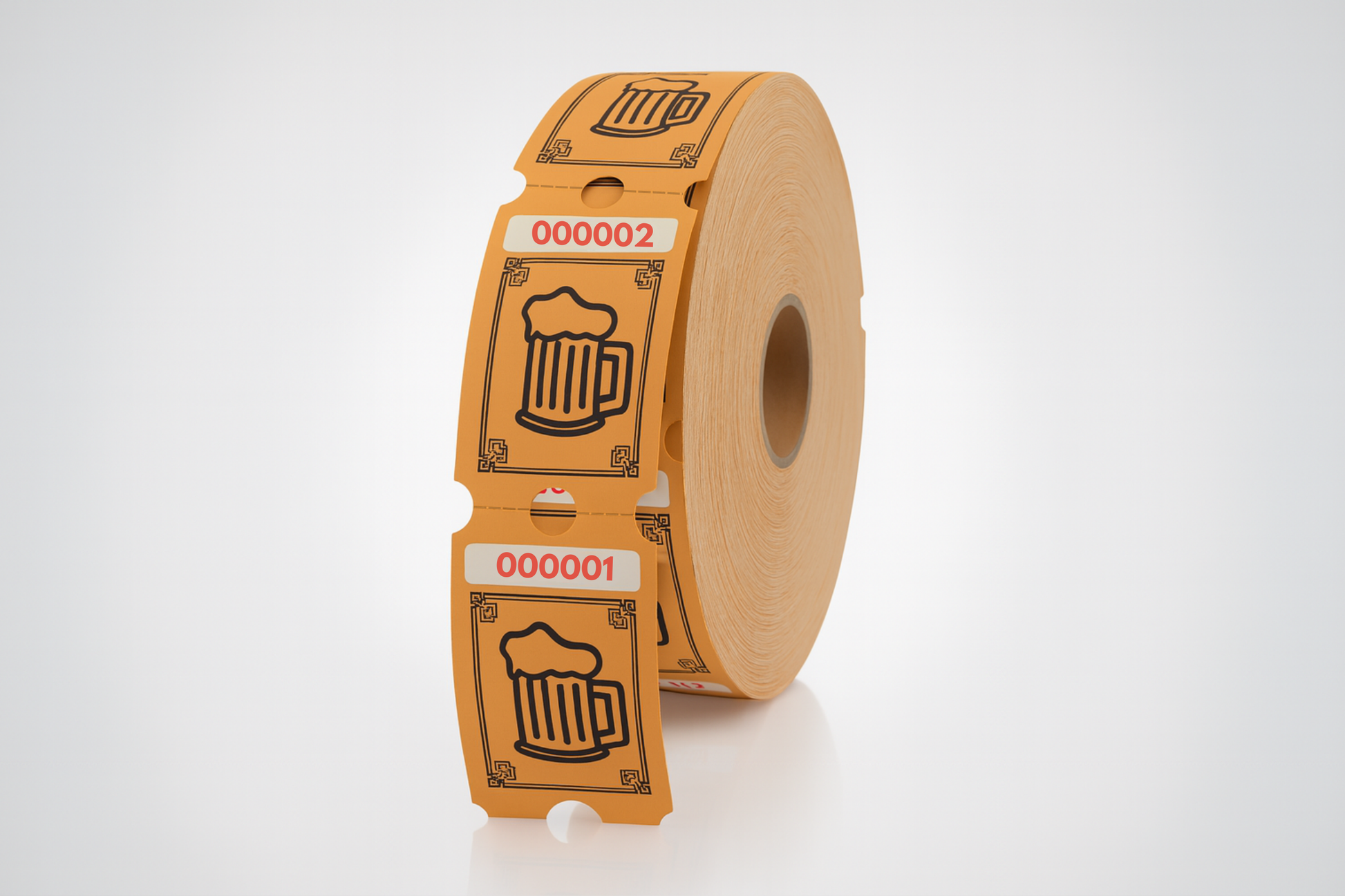 En rulle med Drikkebilletter-tape med ølkrus på, perfekt for å skape en festlig atmosfære på din neste drinksamling. (Merke: JM Band®)