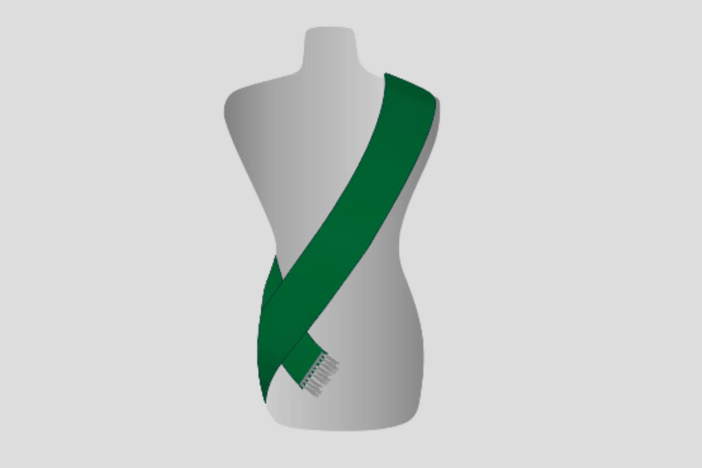 En grønn sash on a mannequin Missebånd farger På lager av JM Band NO.