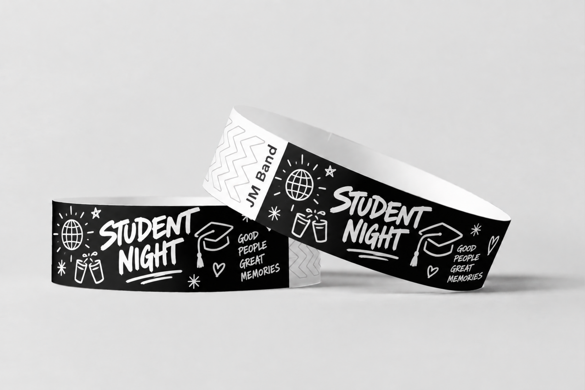 Papirarmbånd med hvit trykk - design selv