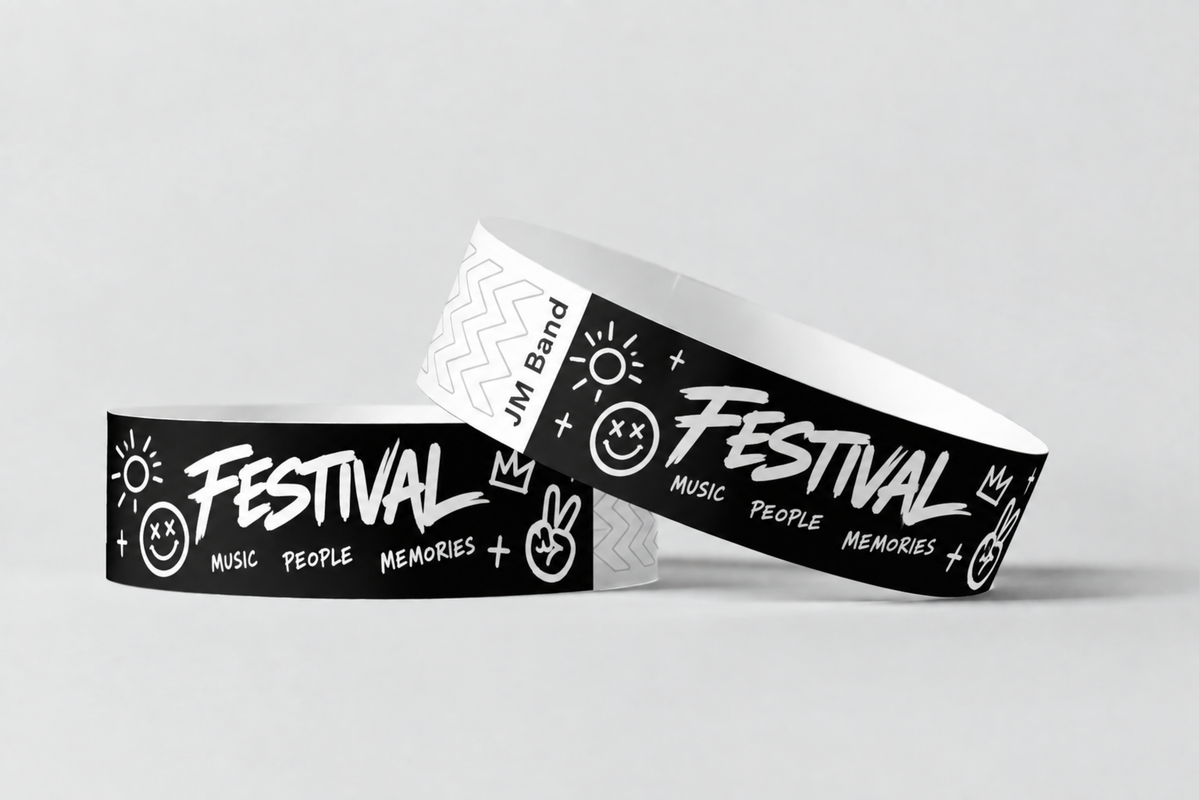 Papirarmbånd med hvit trykk - design selv