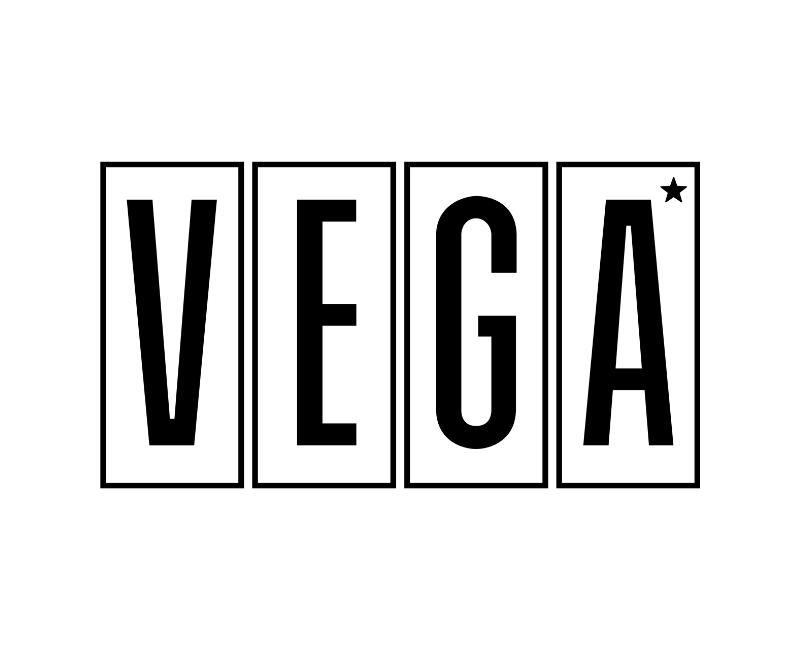 Vega-logo på grønn bakgrunn.