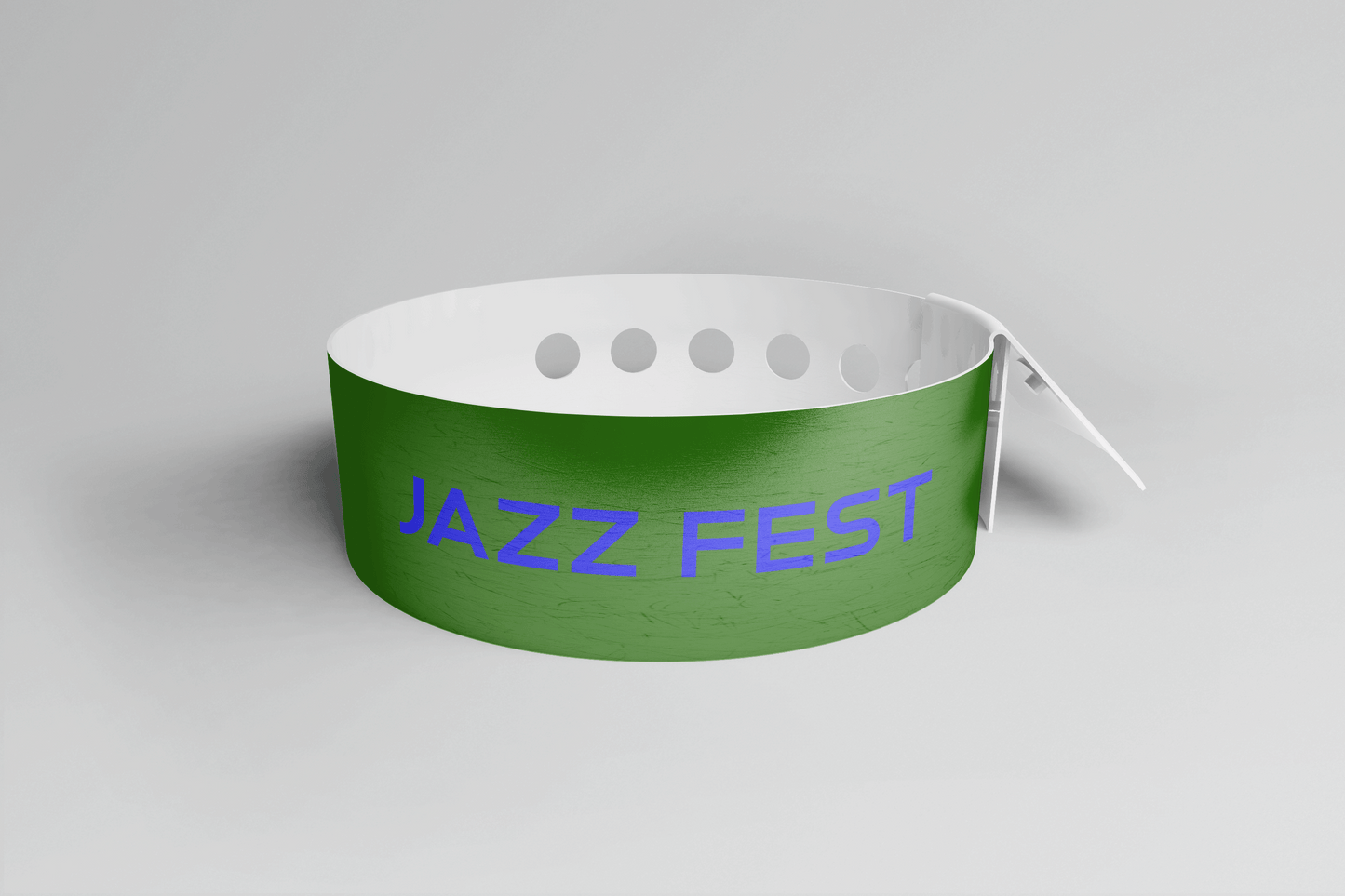 Et grønt Plastarmbånd L-print Design selv armbånd med ordet jazzfest på fra JM Band NO.